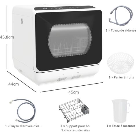 Mini lave-vaisselle 4 couverts 5 programmes réservoir d'eau 6L commande tactile affichage LED 45 x 44 x 45,8 cm blanc (1/5)
