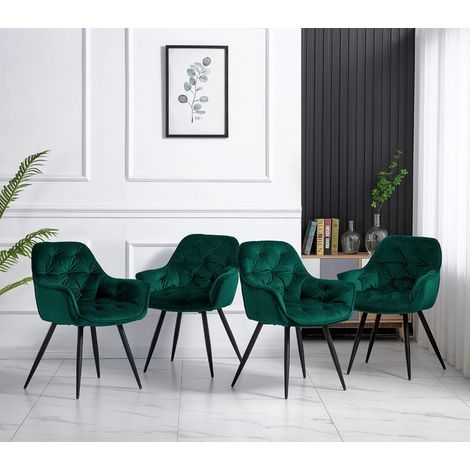 AINPECCA 4PCS Dining Chairs Velvet Padded Seat Metal Legs Kitchen Chair Home Office (Yellow,4PCS)