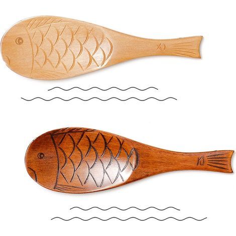 Deux adorables cuillères à riz en bois en forme de poisson, faciles à nettoyer. (1/5)