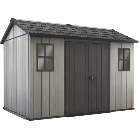 Keter – Abri de jardin résine 350x229x254 cm – Construction double paroi – Matériau DUOTECH résistant aux intempéries – Avec fenêtres et puits de lumière