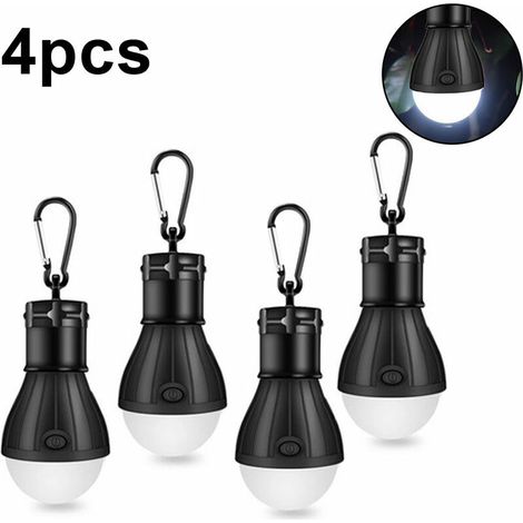 VURAHOME - Lampe de lanterne de tente à LED, éclairage de secours, ampoule portable étanche à piles pour la randonnée, la pêche, le camping, la réparation de voiture domestique (paquet de 4), noir (1/5)