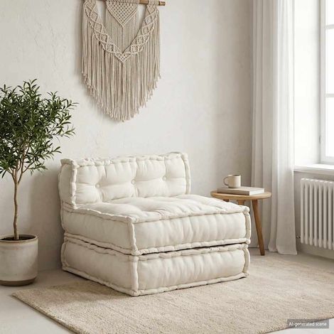 Canapé modulaire de sol crème en coton avec coussin moelleux 70 x 70 x 54 cm - PANGIVO (1/5)