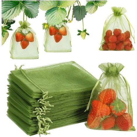 100er-Packung Schutzbeutel für Obst (25 x 35 cm), Vogel- und Insektenschutznetz, feinmaschig für Luftzirkulation, robust und langlebig, Organzabeutel mit Kordelzug, Schutz (1/5)