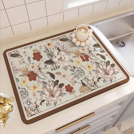 Tapis absorbant et antidérapant pour cuisine – Tapis d’égouttage lavable, résistant aux taches et isolant thermique pour plan de travail (30 × 40 cm, forme carrée)-lsw