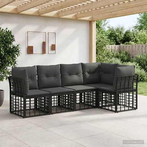 vidaXL  Outdoor Sofa Set  Black Poly Rattan