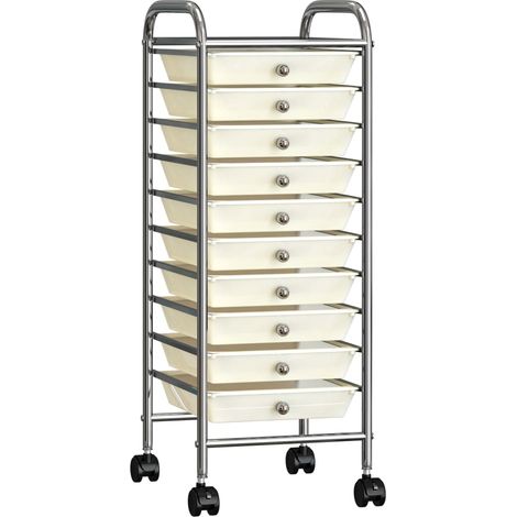 10-Drawer Mobile Storage Trolley White Plastic vidaXL