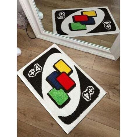 UNO – Tapis en forme de carte, antidérapant, lavable, moderne, abstrait, mignon, unique pour salle de bain, chambre à coucher, cadeau amusant pour