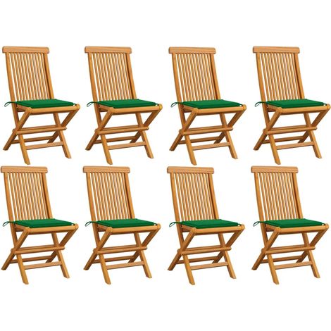 Lot de 8 Chaises de jardin avec coussins vert - Chaise d'extérieur pour terrasse/jardin Bois de teck massif BV809923 - BonneVie (1/5)