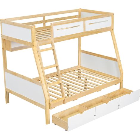 Litera infantil 90x200 y 120x200 con 3 cajones y estantería de 2 m, pino MDF contrachapado (1/5)