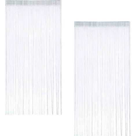 Rideau Fil Porte - 100 x 200 cm - Polyesther et Fil Métallique Argenté - Anti-Insectes - Décoration Intérieure Extérieure - 2 Pièces (1/5)