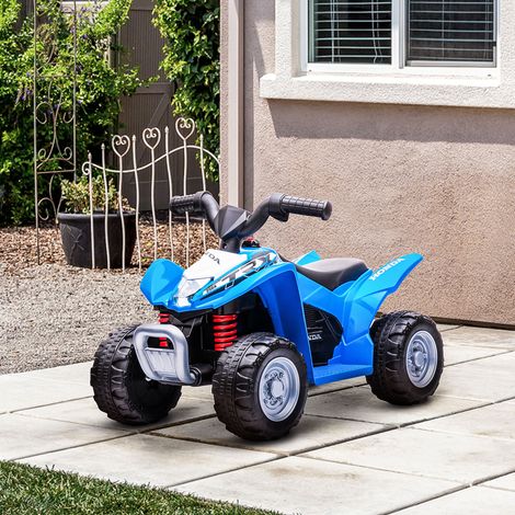 Quad eléctrico infantil, luz LED, claxon, neumáticos anchos, asiento cómodo, puños antideslizantes, azul
