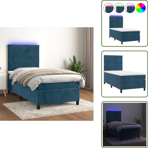 Boxspringbett mit Matratze & LED Dunkelblau 80x200 cm Samt - Boxspringbett - Doppelbett - Samtbett - Luxusbett - Schlafsofa (1/5)