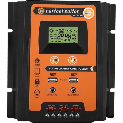 Contrôleur de charge solaire Régulateur de batterie de panneau solaire Double affichage LCD USB 12V/24V 30A50A MPPT(50A) (1/5)