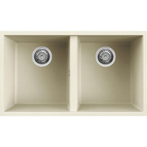Lavello Elleci Incasso 2 vasche 76x43,5 Quadra 350 Sottotop Granitek Bianco Antico LGQ35062BSO