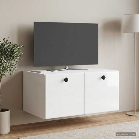 Wandmontierter TV-Schrank 59,5 x 41 x 30 cm Hochglanz Weiß (1/5)