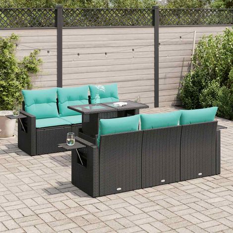 vidaXL Set Divani Giardino 7 pz con Cuscini Nero Polyrattan Acacia (1/5)