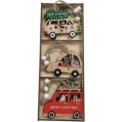 hängende Weihnachtsauto-Anhänger aus Holz (verschiedene Farben) – 7,85 x 6,45 x 0,25 cm (1/3)