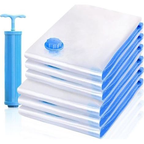 (Défaut)Sacs Sous Vide Vetement Aspirateur, Lot de 6 Housses de Rangement Sous Vide avec Pompe Manuelle, Sac Compression Voyage (1/5)