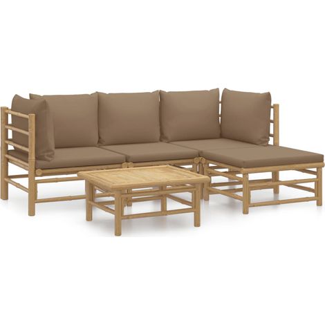 Maison Exclusive - 5-tlg. Garten-Lounge-Set mit Kissen Taupe Bamb
