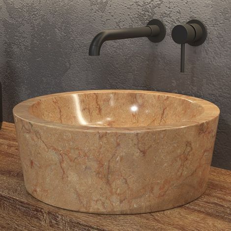 Lavabo design rotondo in marmo rosso diametro 40cm Litos-TR40 kamalu