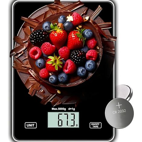 Elektronische Präzisions-Küchenwaage mit LCD-Touchscreen, schwarzem Glas, 5 kg / 1 g (1/5)