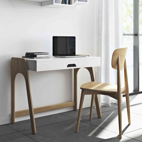 Bureau 1 étagère en bois blanc et imitation chêne clair - BU0001 (1/5)