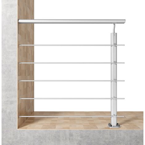 Garde-corps aluminium argenté mat 2m, avec 5 traverses et 1 main courante, pose à plat contre le mur, en kit complet
