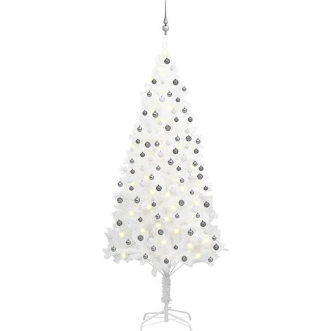 Künstlicher Weihnachtsbaum mit Beleuchtung & Kugeln Weiß 210 cm