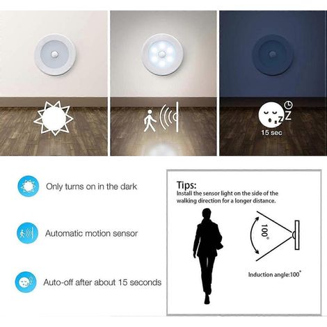 Lampe à détecteur de mouvement GETIT sans fil auto-adhésive pour couloir ou armoire, veilleuse (lot de 3). (1/3)