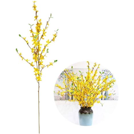 Branches Artificielles de Fleur de Forsythia, Fausse Fleur Jaune de Highbranch pour la Décoration Extérieure D'intérieur de Mariage à la Maison (Yellow) (1/5)