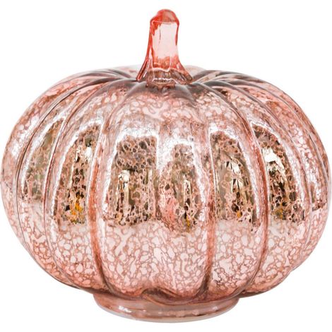 Lanterne citrouille en verre, décoration d'Halloween, ornement LED avec minuterie 6 h, vitrail, or rose doré 16,5 x 14 cm (1/5)