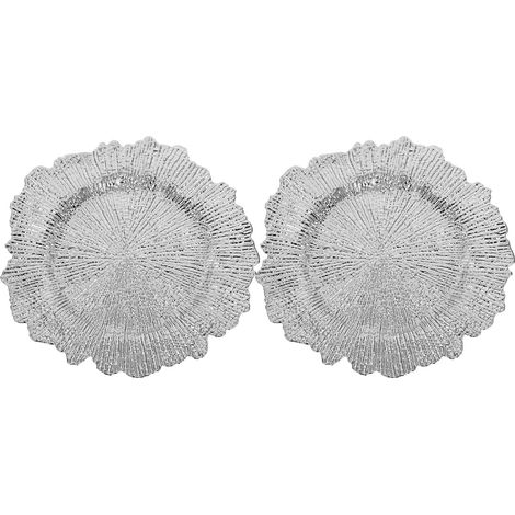 Lot de 2 assiettes de présentation argentées - Assiettes rondes en plastique de 33 cm pour plates - Décoration de table récifale pour mariage, anniversaire ou autre événement (1/5)