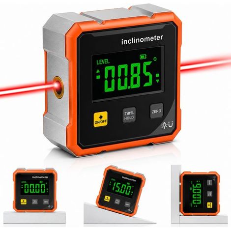 Inclinometro Misuratore Digitale Display LCD 4x90° con Laser e Base Magnetica
