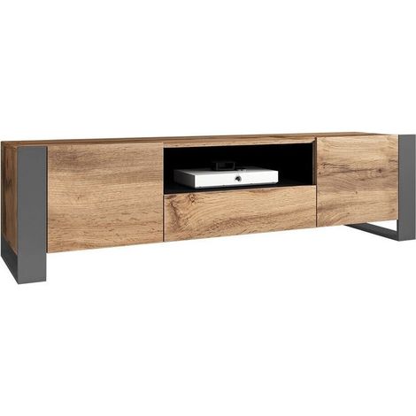Meuble TV Nolvoi 100, Chêne wotan + Anthracite, Le nombre de portes: 2, Nombre de tiroirs: 1, 180x48x44cm (1/5)