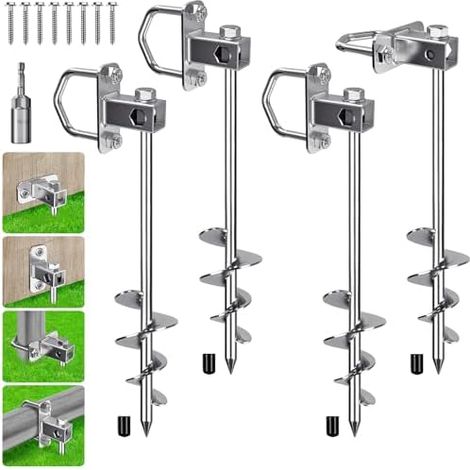 Ancrage au Sol, 50cm Heavy Duty Trampoline Anchor à Visser kit Balancoire 4pcs Spirale 7.2cm pour Structure d'escalade/Abri Voiture/Clôture avec Plaque Fixe et Anneau, Base en T - 50 cm & Anneau