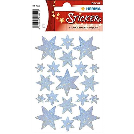 HERMA 3901 – Weihnachtsaufkleber (19 Aufkleber, holografisch), mit silbernen Sternen (1/2)