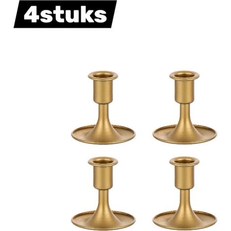 Lot de 4 chandeliers en métal vintage style classique en forme de cloche avec finition dorée pour dîner aux chandelles et décoration de table (1/5)