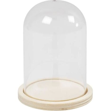 Cloche - 9,5 x 6 cm - Socle en bois - Transparent