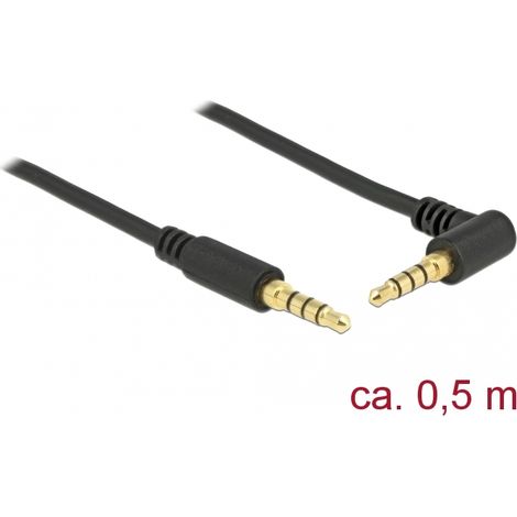 Delock Conector de Cable EstÃ©reo de 3,5 mm de 4 pines macho  macho en Ã¡ngulo 0,5 m negro