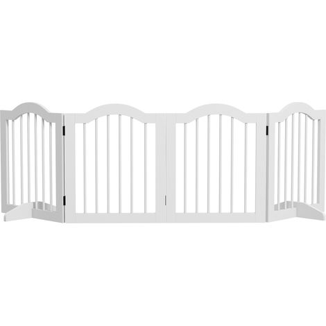 Barrière de sécurité pliable pour chien, 4 panneaux, pour escaliers, couloirs, portes, MDF/bois massif, blanche Ce produ