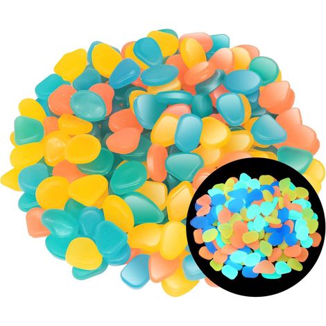 200 Pierres Lumineuses Décoratives pour Jardin, Galets Phosphorescents Extérieur, Cailloux Qui Brillent dans le Noir pour Bassin Allée Pelouse Cour, Éclairage Solaire ou Lumière, Multicolore (1/5)
