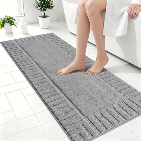 Tapis De Bain Antiderapant Tapis Salle De Bain Lavable en Machine Absorbant Gris 50x120cm Moelleux Microfibre Tapis De Salle De Bain (1/5)
