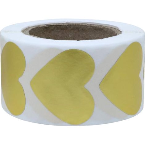 paper stickers self adhesive heart shaped gold 1 roll of 500 (1/5)