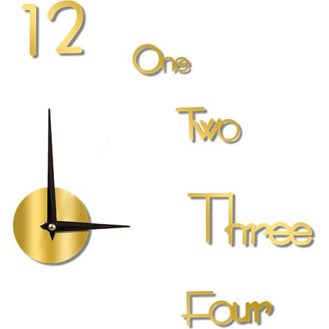 Horloge murale lumineuse silencieuse décorative sans cadre, sans cadre, pour salon et chambre, couleur or, taille moyenne (90 cm). (1/5)