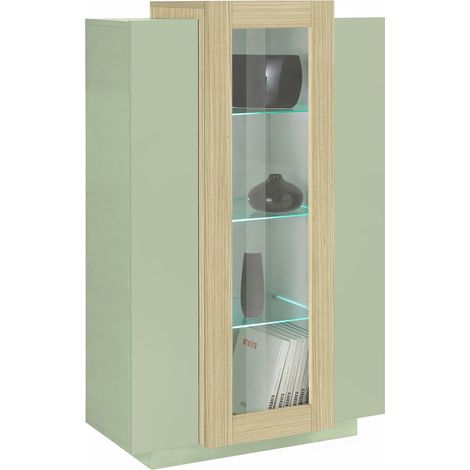 Vitrina Severino, Mueble Expositor 7 Estantes, 3 Puertas Made in Italy, 10 Compartimentos, 80x38x120.5h cm Verde