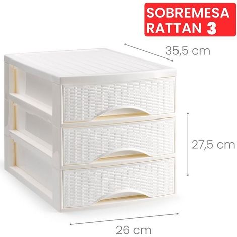 Cassettiera Organizer Effetto Rattan 3 Cassetti Bianca 26 x 35 x 27 cm (1/2)