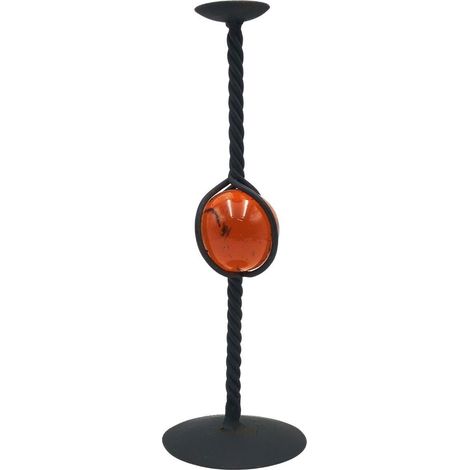 Candeliere in ferro e vetro ambra, 30 cm (kit da 3)