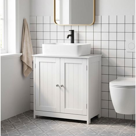 Waschbecken-Unterschrank – Weißes MDF – 60 × 30 × 60 cm – 2 Türen und 2 Ablageflächen – Aussparung für Siphon – Home Nature Wohnkonzept (1/5)