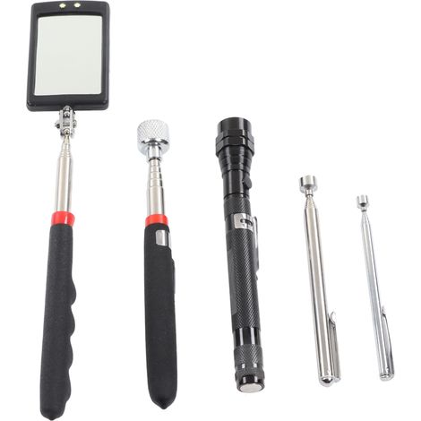 Lot de 5 tiges magnétiques télescopiques 15lb, aimant extensible acier caoutchouc 1,5-3m avec miroir et lampe torche (1/5)