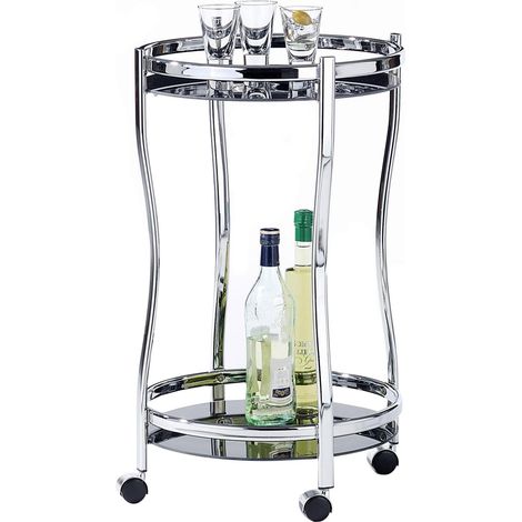 Idimex – Chariot de service en métal chromé et verre trempé noir – 2 étagères fixes de 41 cm – Roulettes avec frein pour transport sécurisé